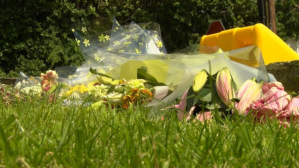 Flowers at Isle of Man crash scene