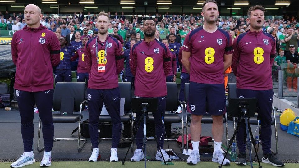 Lee Carsley was silent as England backroom staff sang the national anthem