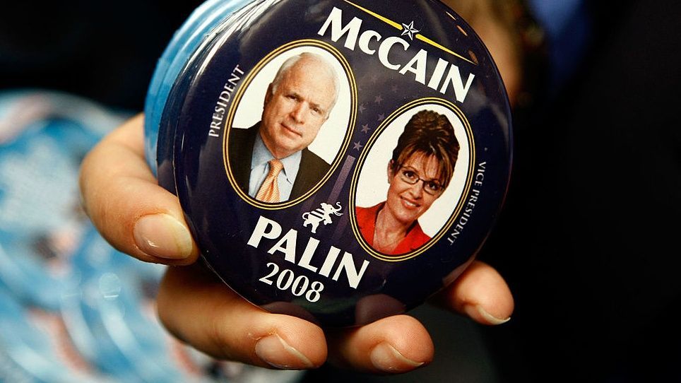 Badge showing McCain and Palin