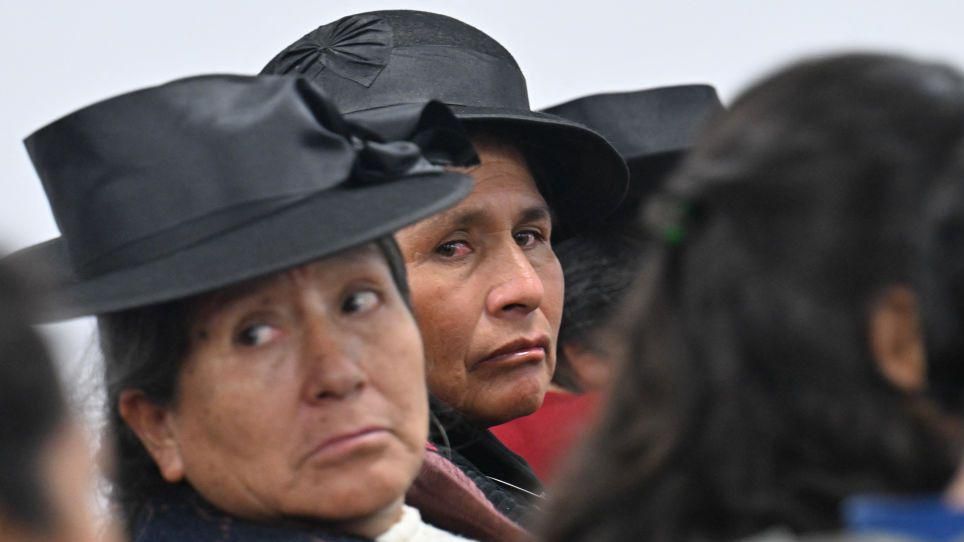Survivors of rape by the military attend the sentencing session of the First National Superior Criminal Court in Lima on June 19, 2024.