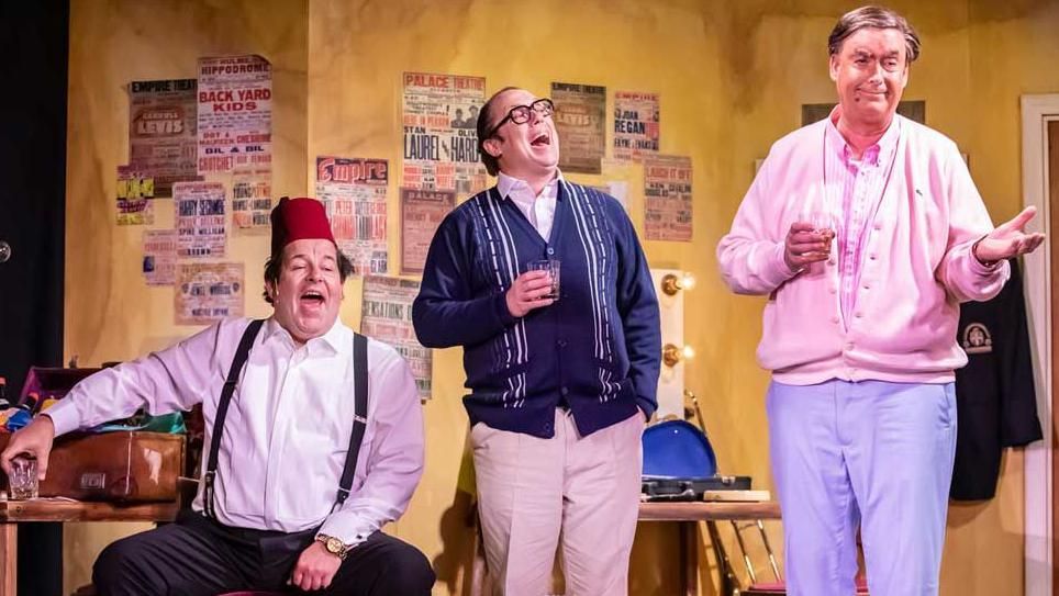 Damian Williams as Tommy Cooper, Bob Golding as Morecambe and Simon Cartwright as Monkhouse in The Last Laugh