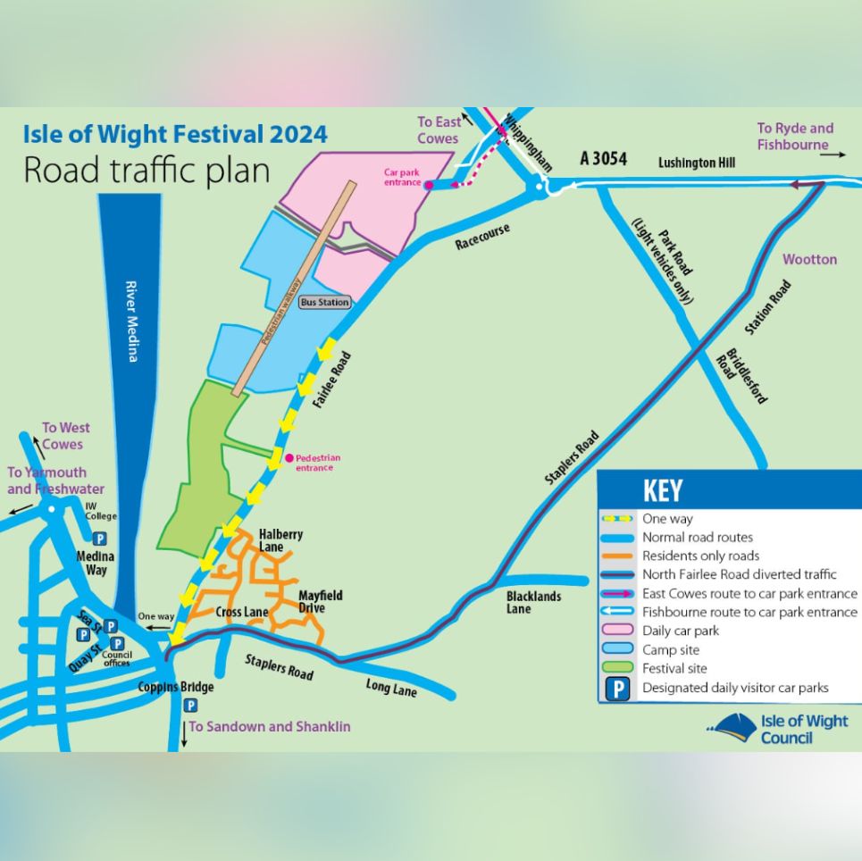 Map of Isle of Wight Festival roads