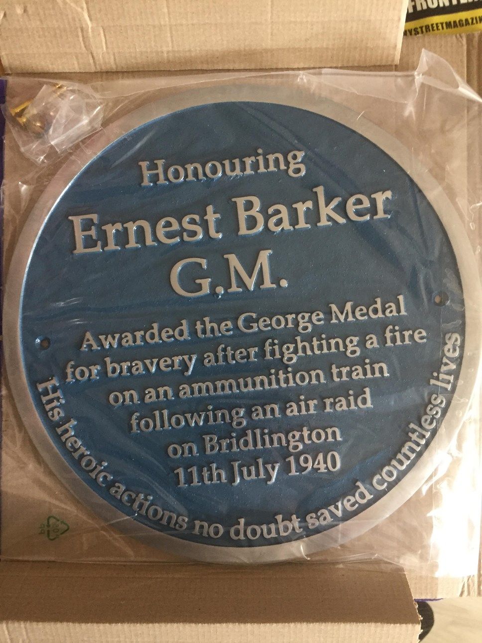 Blue plaque honouring Ernest Barker