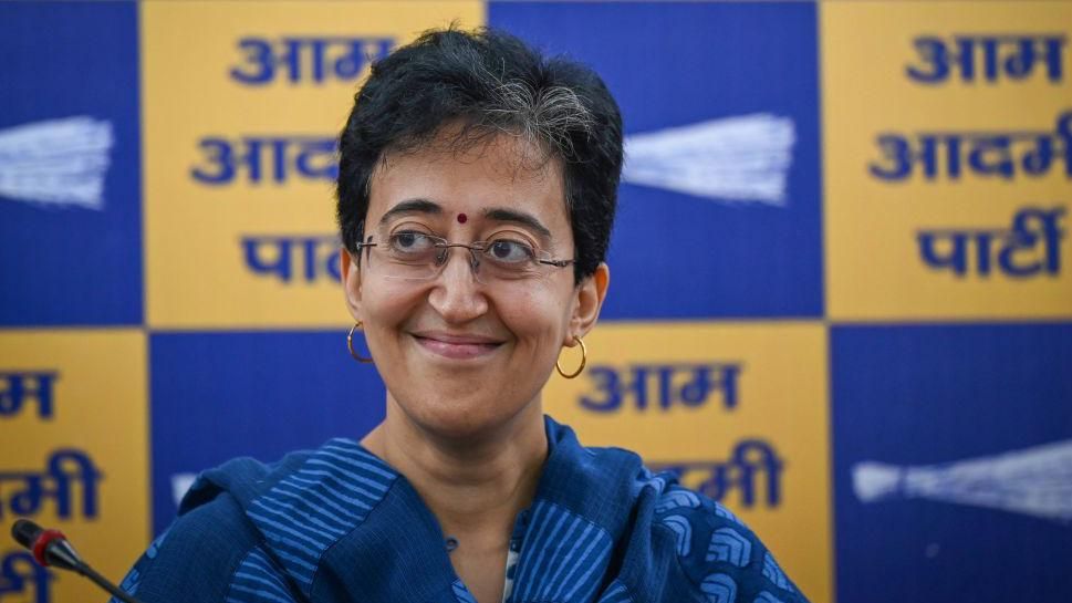 NEW DELHI, INDIA - SEPTEMBER 15: AAP leader Atishi addresses a press conference after Arvind Kejriwal announced that he would step down as the Chief Minister at AAP Party Headquarters on September 15, 2024 in New Delhi, India. Kejriwal announced that he would resign as the Chief Minister of Delhi, just two days after being granted bail in the liquor policy case. He had said that a legislative party meeting is expected to be held within the next two days to decide on his replacement. (Photo by Sanchit Khanna/Hindustan Times via Getty Images)