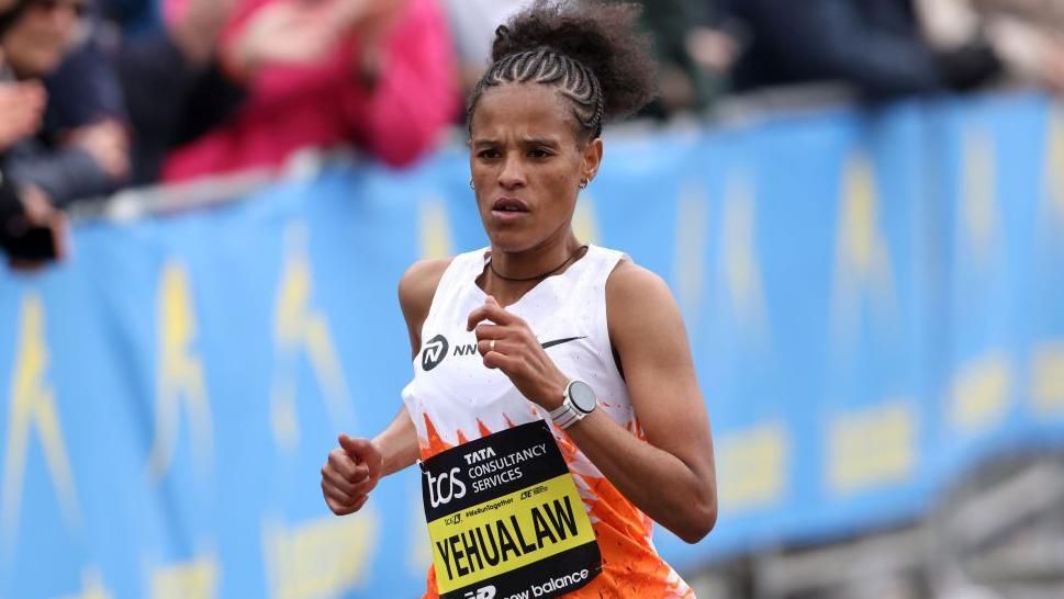 Yalemzerf Yehualaw broke clear of the women's field before halfway on the Antrim Half Marathon course