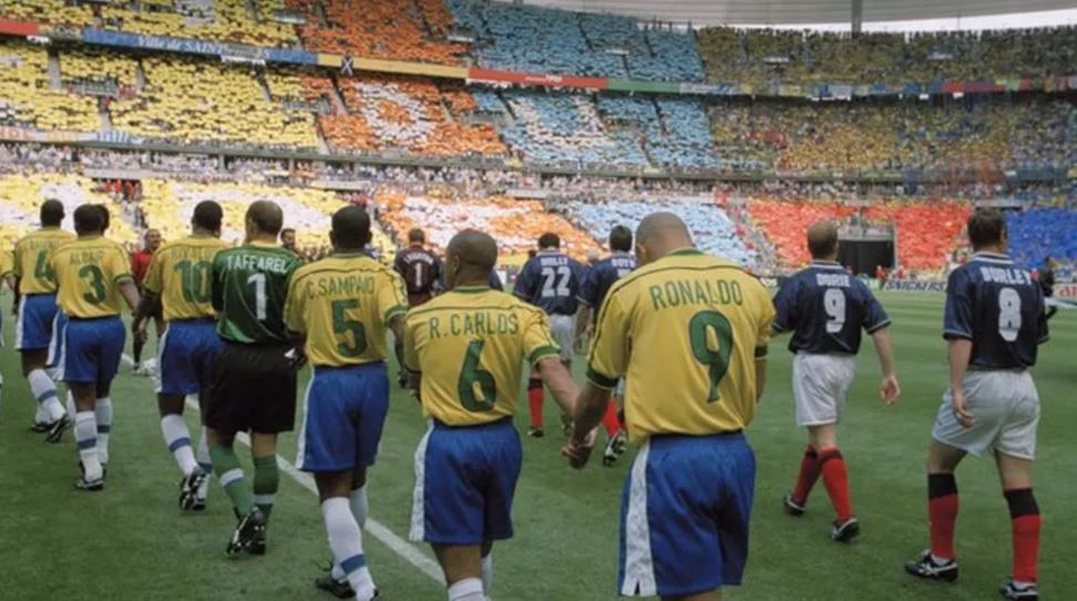 Brazil and Scotland walk out at the Stade de France