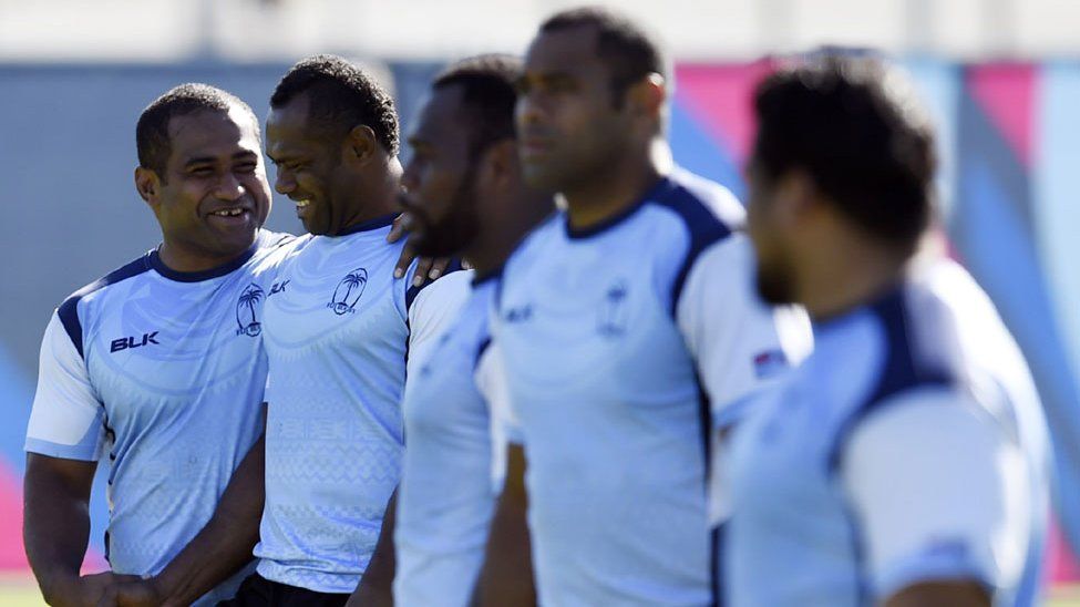 Fiji during training in Swansea ahead of their Rugby World Cup match with Wales