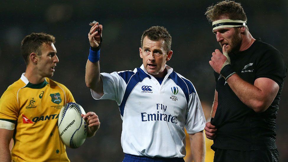 Nigel Owens officiating in this year's Bledisloe Cup match between New Zealand and Australia