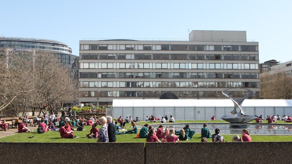 Staff outside St Thomas' hospital