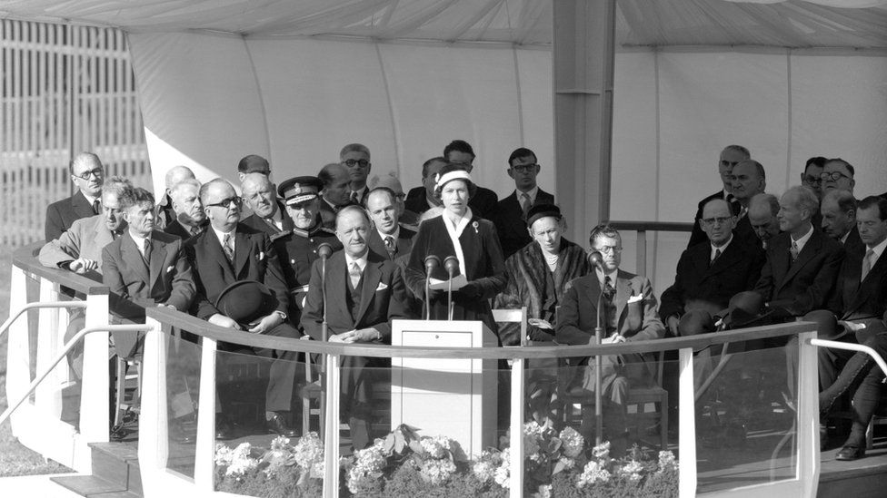 The Queen opening the power station at Calder Hall, Cumberland, later part of the Sellafield complex