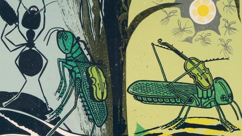 Edward Bawden (1903—1989) Aesop's Fables: Ant and Grasshopper, 1970, linocut on paper