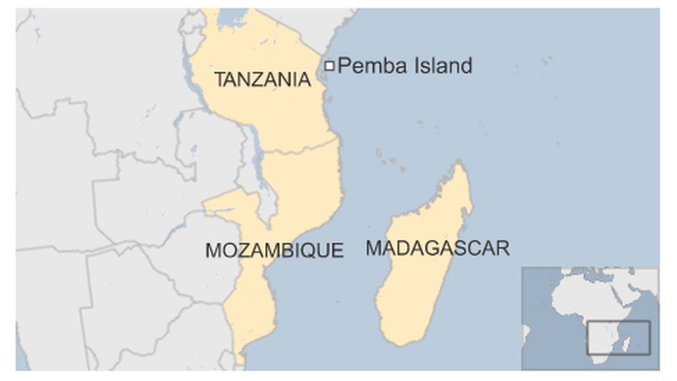 Map of Tanzania highlighting Pemba Island