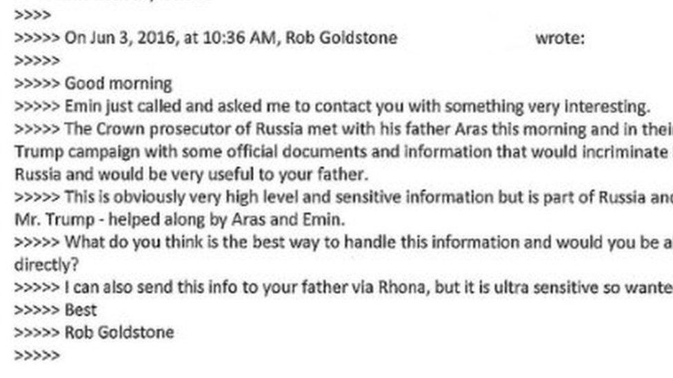 One of the emails published on Twitter by Donald Trump Jr.