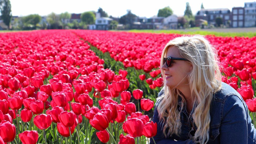 Portia with tulips in the Netherlands