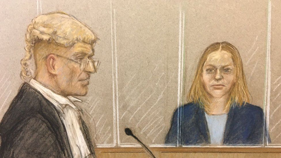 Court drawing of Lucy Letby under cross-examination