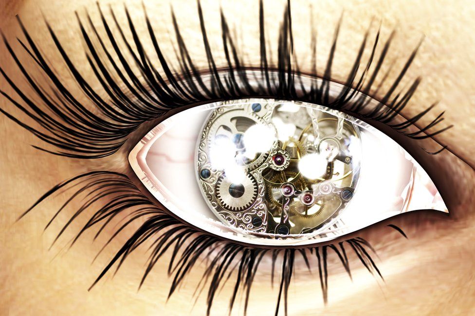 Female clockwork eye graphic