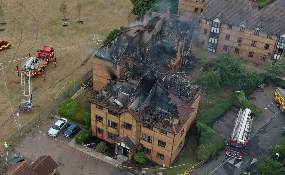 An overhead shot of the scene at Redwood Grove, Bedford, after the explosion