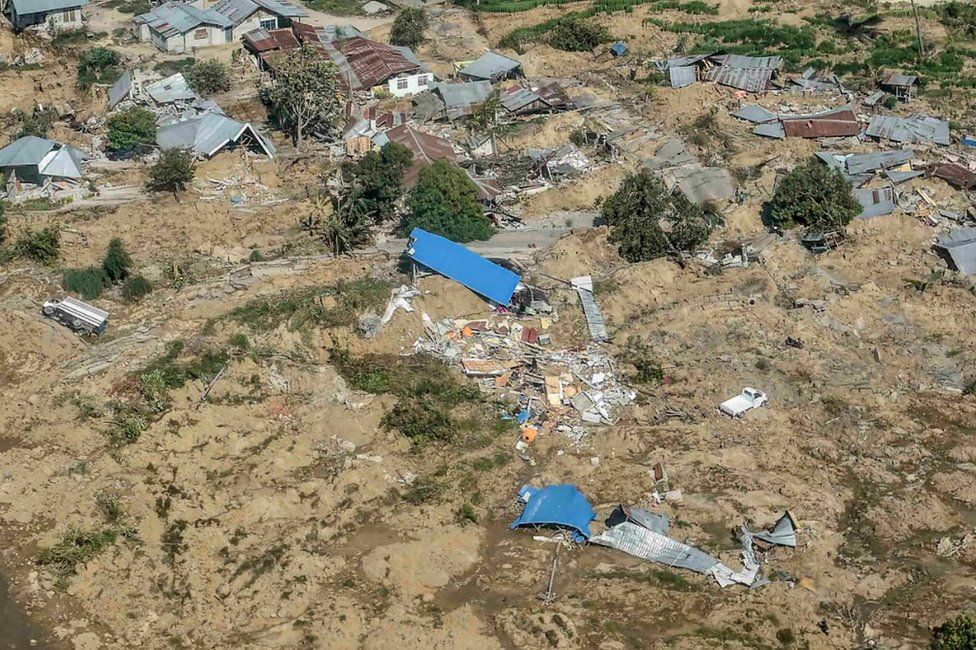 Buildings destroyed by an earthquake and tsunami in Palu, Central Sulawesi, 29 September