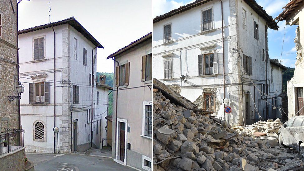 earthquake destruction before and after