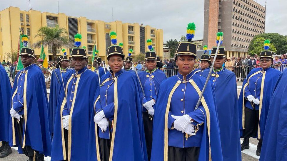 Military parade at Gen Nguema's inauguration