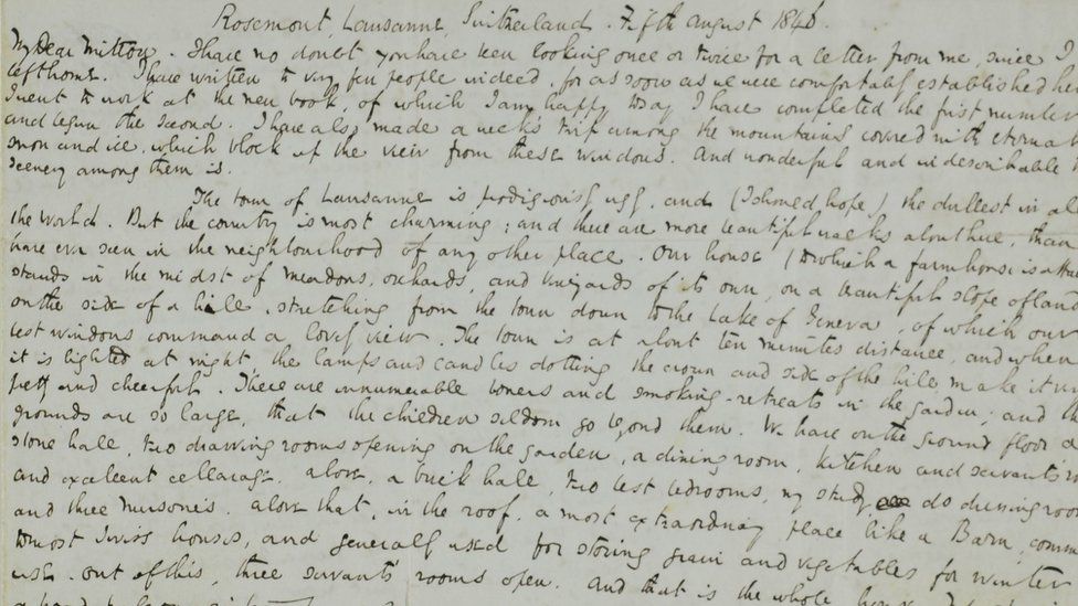 Письмо, написанное Чарльзом Диккенсом из Лозанны 5 августа 1846 года своему другу и адвокату Томасу Миттону, в котором Диккенс подробно описывает свое пребывание в Швейцарии