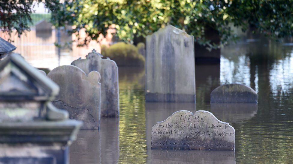 Grave stones flooded