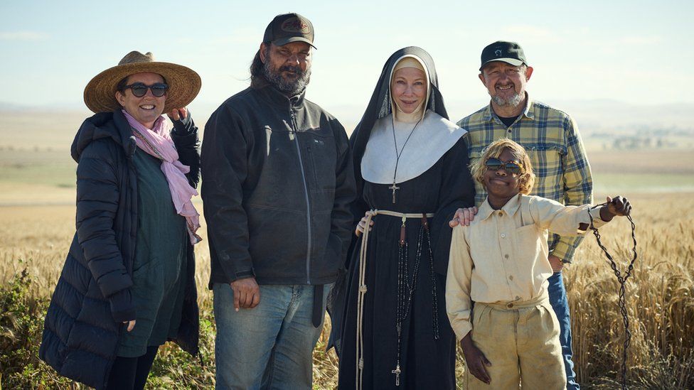 Kath Shelper, Warwick Thornton, Cate Blanchett, Andrew Upton and Aswan Reid on set