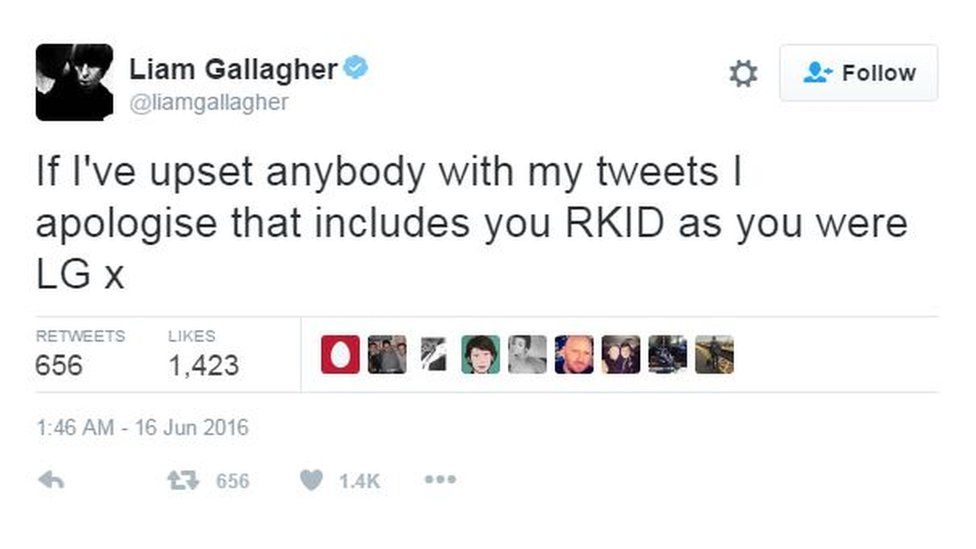 Liam Gallagher Apologises For Homophobic Euro 16 Tweet c News