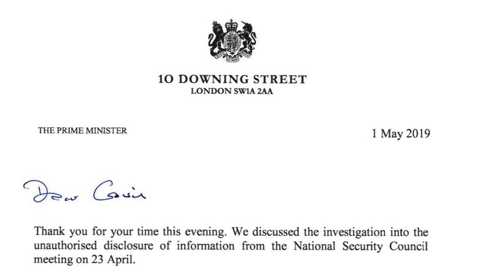 Extract of Theresa May's letter to Gavin Williamson
