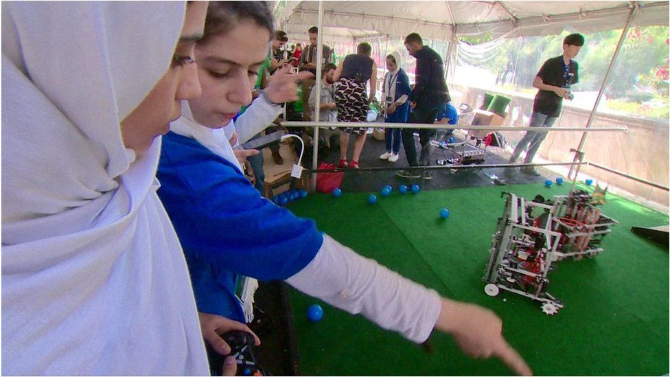 Members of the Afghan female robotics team
