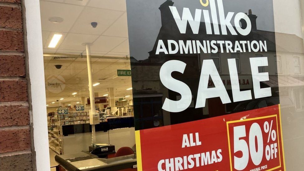 A sign advertises a sale at Wilko in the West Midlands
