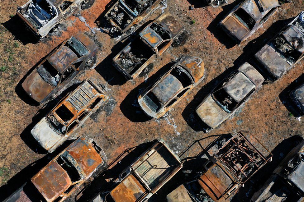 Cars devastated by the Dixie fire in Greenville