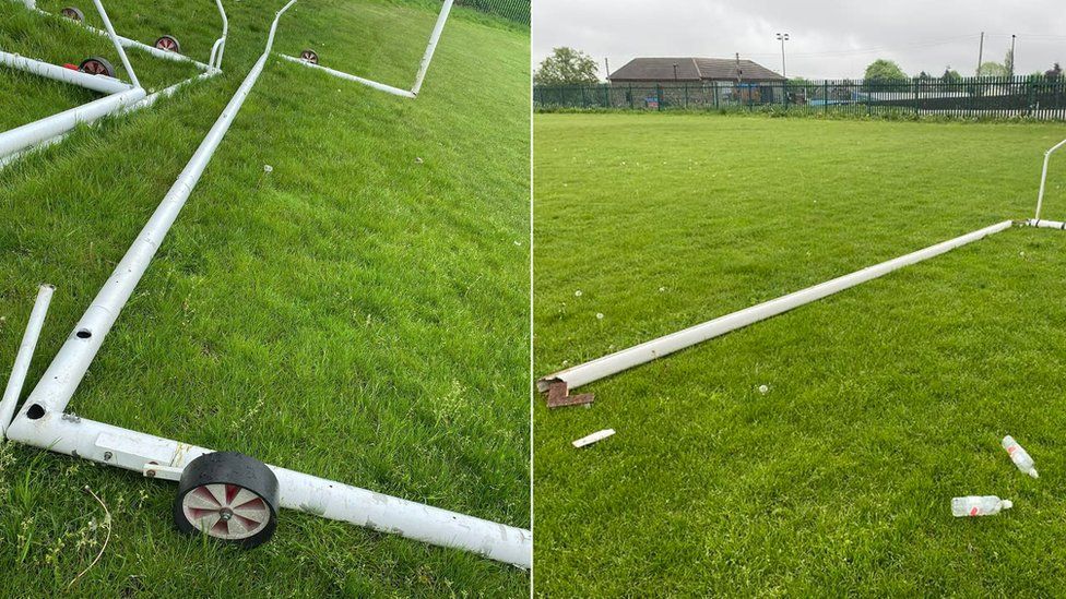 Damage to a two football goals