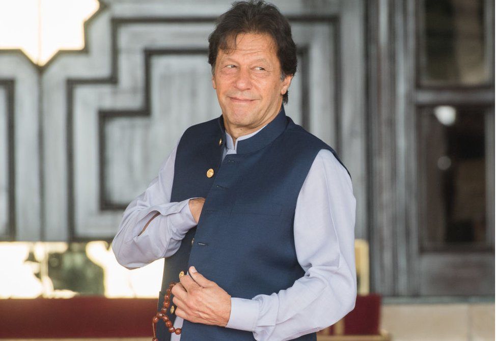 Pakistan's Prime Minister Imran Khan ahead of the visit of the Duke and Duchess of Cambridge at his official residence on October 15, 2019 in Islamabad, Pakistan.