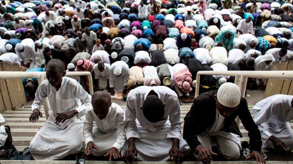 Muslim at Eid prayers at the Martyrs' Stadium in Kinshasa, DR Congo - June 201