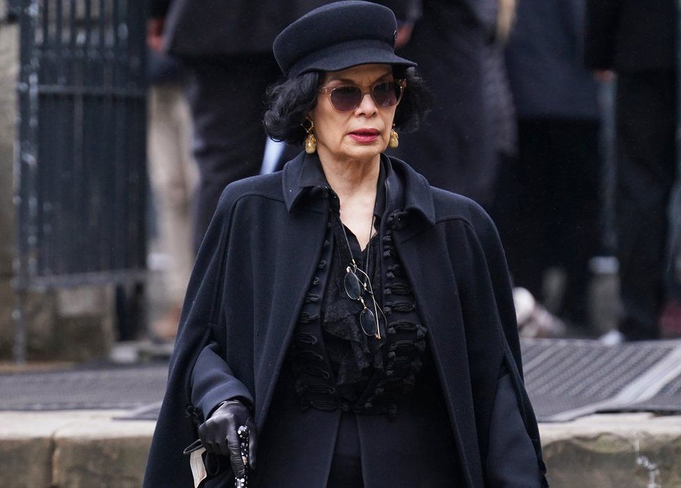 Bianca Jagger arrives for a memorial service to honour and celebrate the life of fashion designer Dame Vivienne Westwood at Southwark Cathedral
