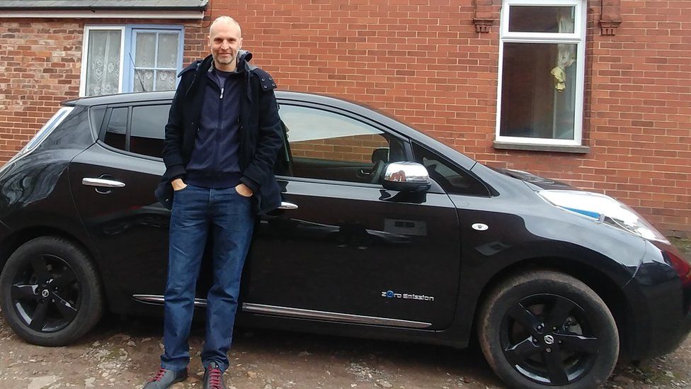 Alex Banks from Exeter drives an electric Nissan Leaf