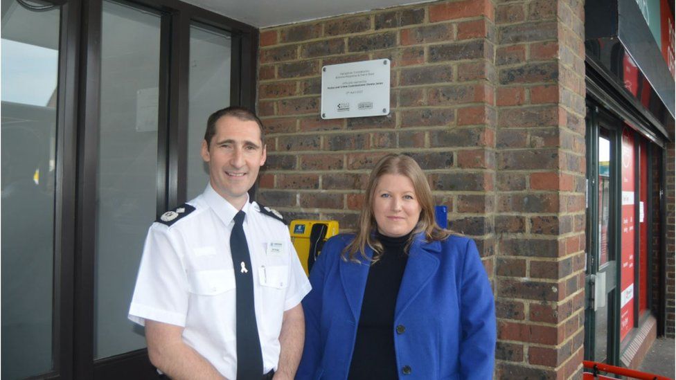 Deputy chief constable Ben Snuggs, left, with police and crime commissioner Donna Jones outside the new Bitterne police station