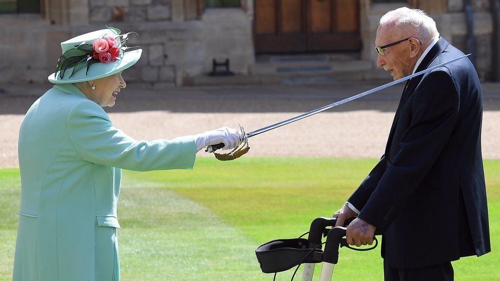HM Queen and Tom Moore