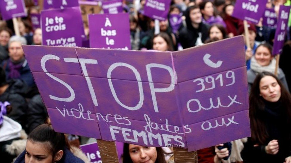 Protesters in Paris condemn violence against women. Photo: 23 November 2019