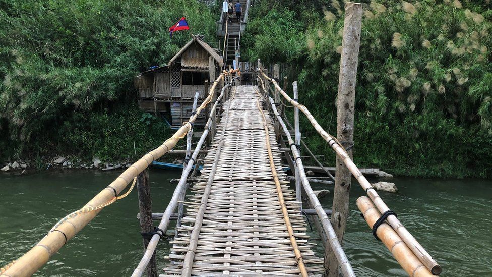 Bamboo bridge over a river