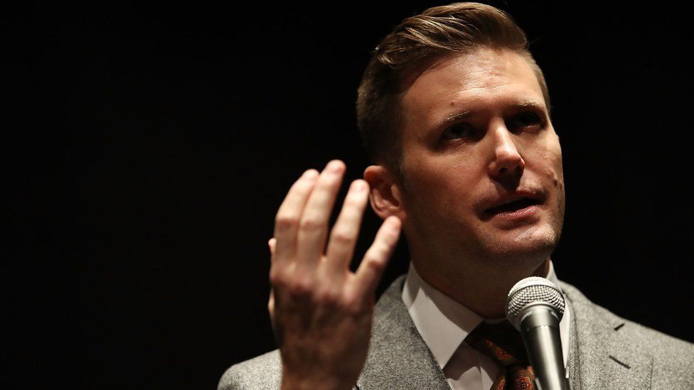 White nationalist Richard Spencer speaks during a press conference in Gainesville, Florida