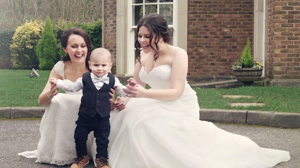 Elen Jones with her wife Alex and son Osian