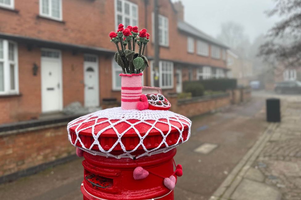 Valentine's Day postbox topper in Ruddington