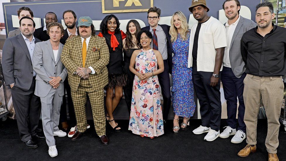 Stars of the TV series The Bear, including Jeremy Allen White (front row, second left)
