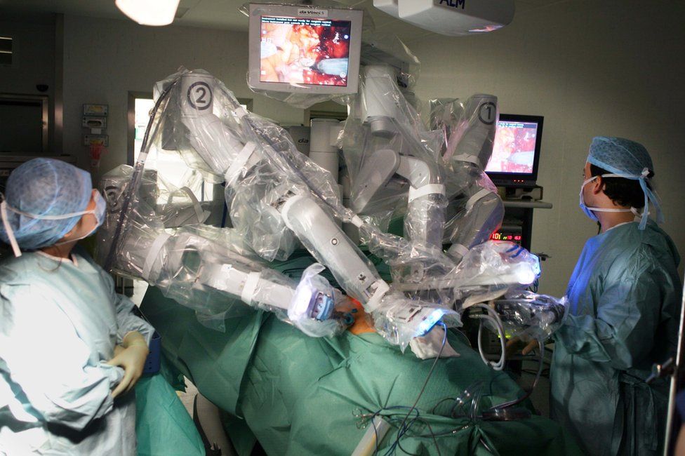The Da Vinci surgical system Robot is seen at work at the Royal Marsden Hospital in London in 2007