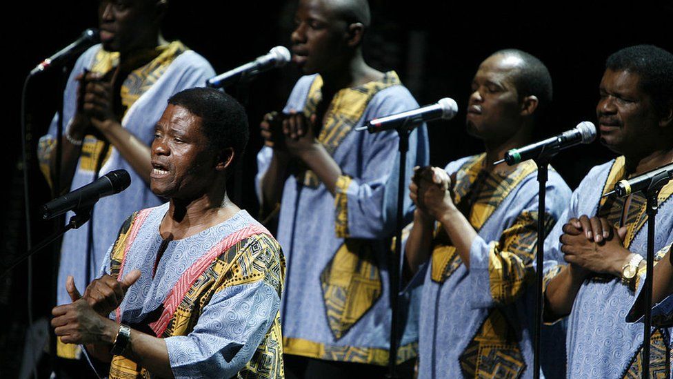 Ladysmith Black Mambazo perform on stage in New York