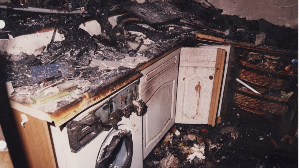 The scene in the kitchen at 9 Kelvin Road after the fire was put out