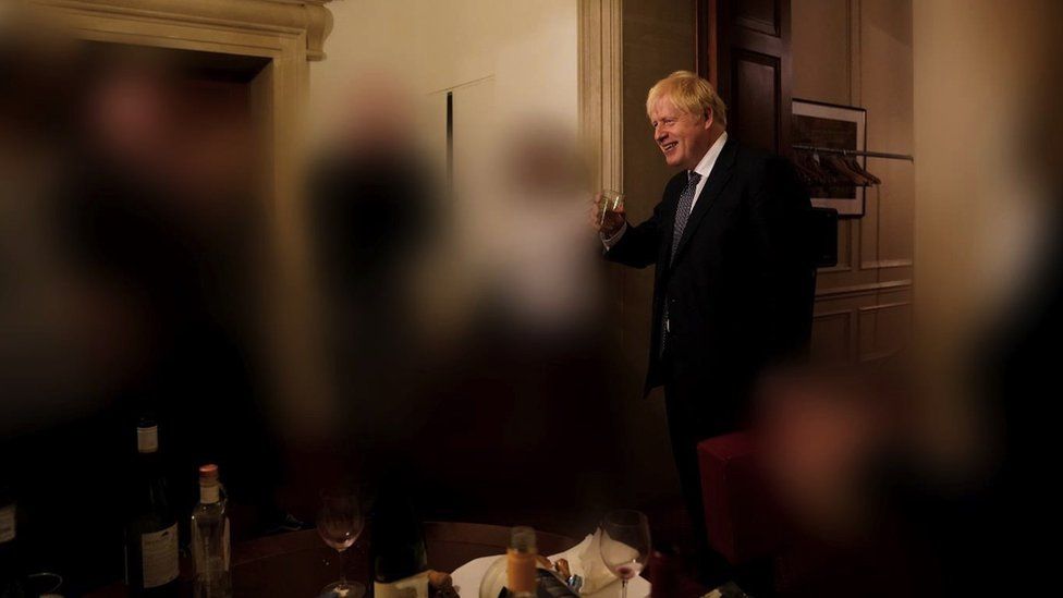 Boris Johnson at a No 10 party