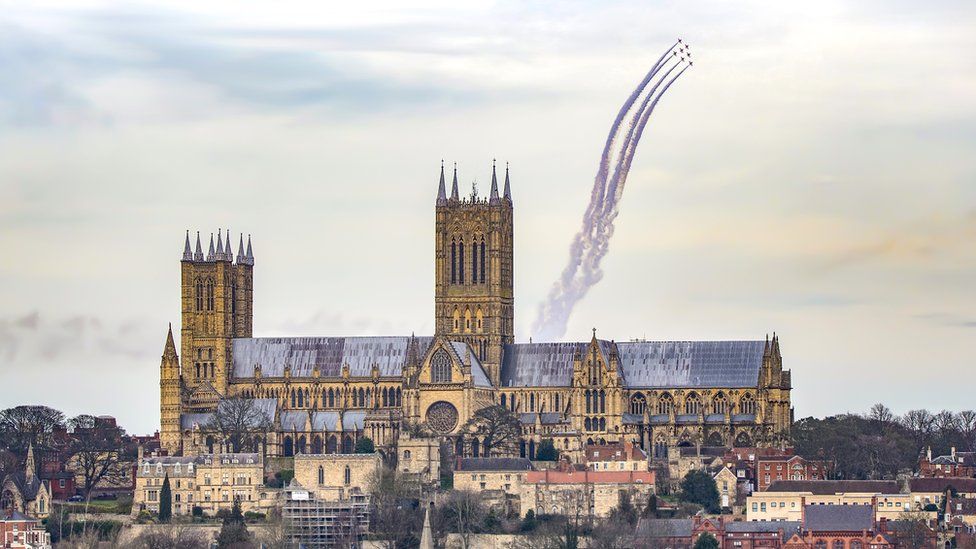Red Arrows over Lincoln Cathedral